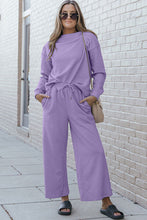 Load image into Gallery viewer, Double Take Full Size Textured Long Sleeve Top and Drawstring Pants Set
